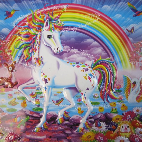 Lisa Frank Unicorn Rainbow Butterflies Metal Embossed Lunchbox Tin/Puzzle Box - Picture 2 of 9
